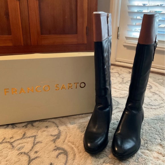 Franco Sarto “Lizbeth” Women’s Leather Riding Boots Black/Tan 7.5 M - Picture 3 of 7